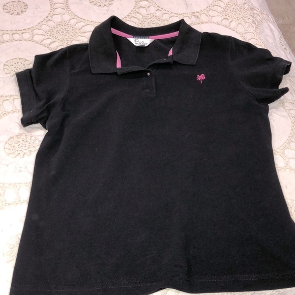 Lilly Pulitzer black polo top vintage size large shrunken - Picture 2 of 5